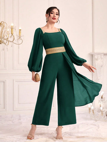 Women's Lantern Sleeve Elastic Waist Jumpsuit