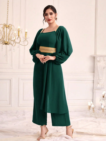 Women's Lantern Sleeve Elastic Waist Jumpsuit