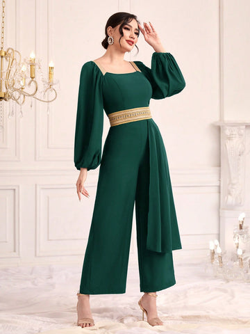 Women's Lantern Sleeve Elastic Waist Jumpsuit