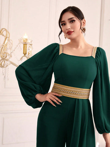 Women's Lantern Sleeve Elastic Waist Jumpsuit