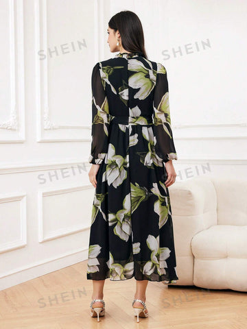 Women's Lantern Sleeve Floral Print Dress