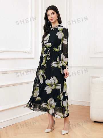 Women's Lantern Sleeve Floral Print Dress