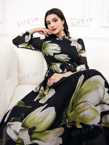 Women's Lantern Sleeve Floral Print Dress