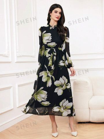Women's Lantern Sleeve Floral Print Dress