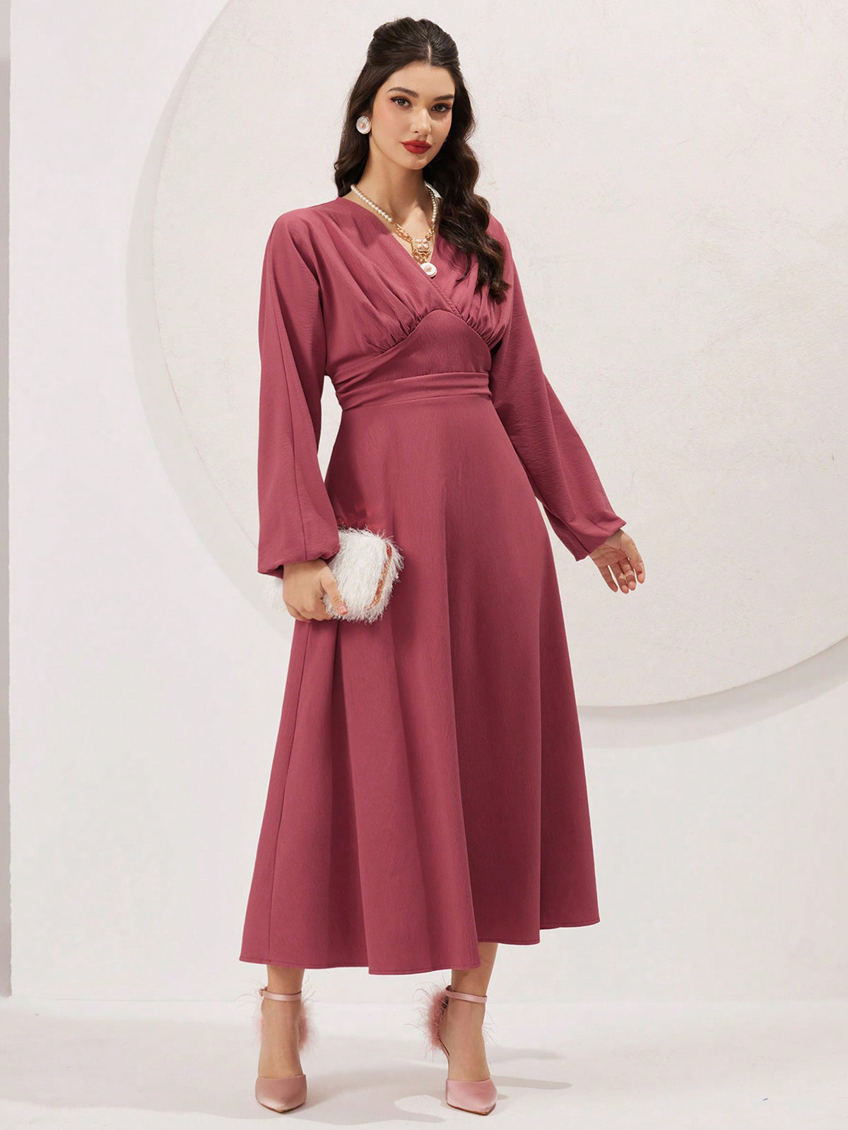 Women's Lantern Sleeve Waist Tie Dress