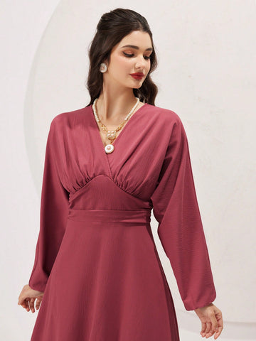 Women's Lantern Sleeve Waist Tie Dress