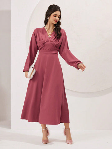 Women's Lantern Sleeve Waist Tie Dress
