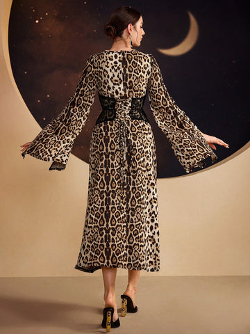Women's Leopard Print Cape Sleeve Dress