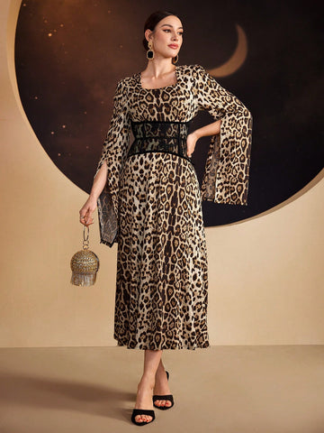 Women's Leopard Print Cape Sleeve Dress
