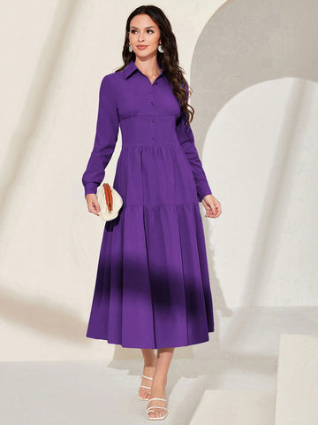 Women's Long Sleeve Ruffle Hem Dress