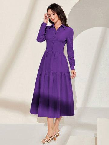 Women's Long Sleeve Ruffle Hem Dress