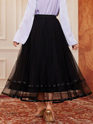 SHEIN Modely Women's Mesh Tulle A-Line Midi Skirt