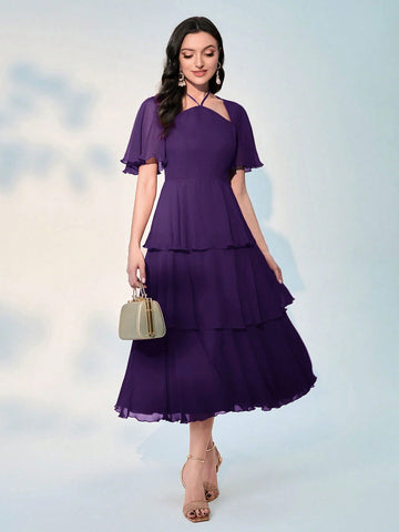 Women's Multilayer Ruffled Hem Waist Cinched Dress