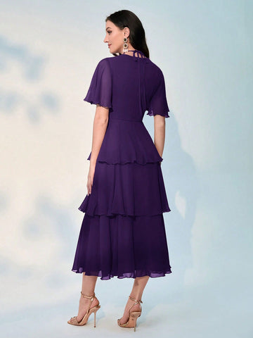 Women's Multilayer Ruffled Hem Waist Cinched Dress