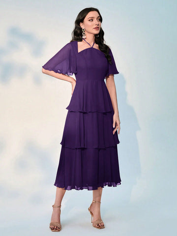 Women's Multilayer Ruffled Hem Waist Cinched Dress