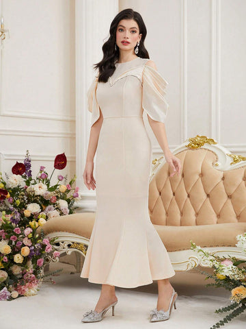 Women's Off-Shoulder Fishtail Dress With Shiny Rhinestone