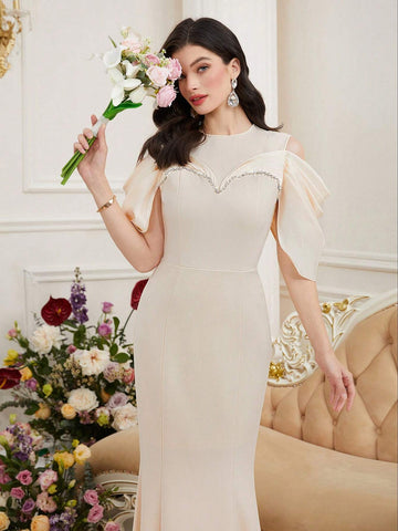 Women's Off-Shoulder Fishtail Dress With Shiny Rhinestone