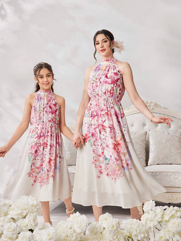 Women's Open Shoulder Simple Daily Dress With Random Print