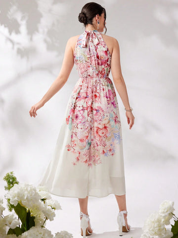 Women's Open Shoulder Simple Daily Dress With Random Print