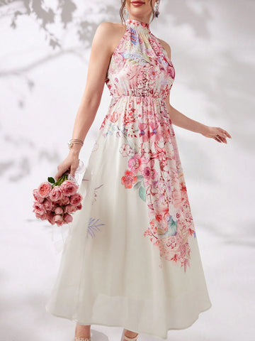 Women's Open Shoulder Simple Daily Dress With Random Print