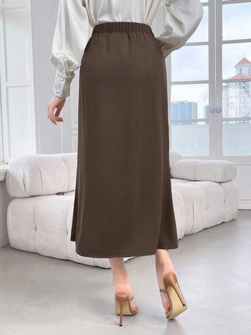 Modely Women's Plain Button Decor Casual Daily Wear Skirt