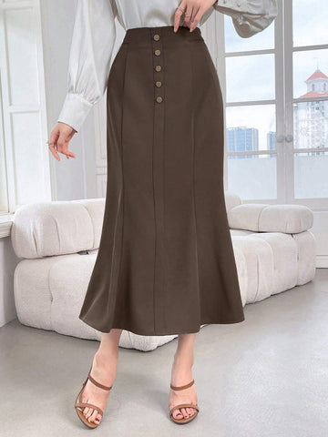 Modely Women's Plain Button Decor Casual Daily Wear Skirt