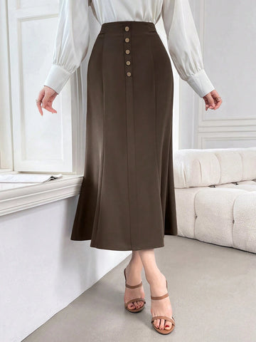 Modely Women's Plain Button Decor Casual Daily Wear Skirt