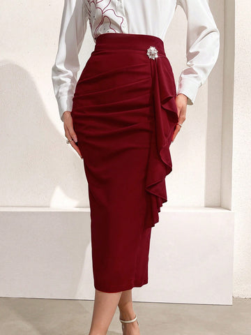 Modely Women's Pleated Patchwork Skirt With Ruffle Hem