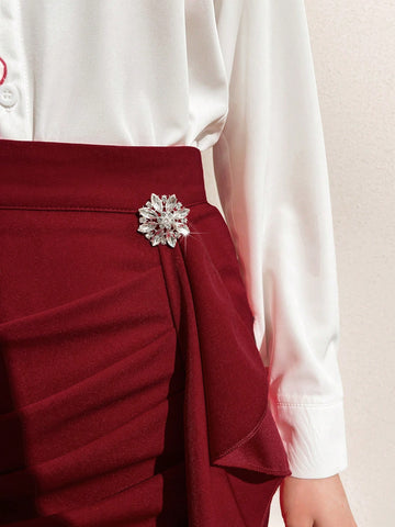 Modely Women's Pleated Patchwork Skirt With Ruffle Hem