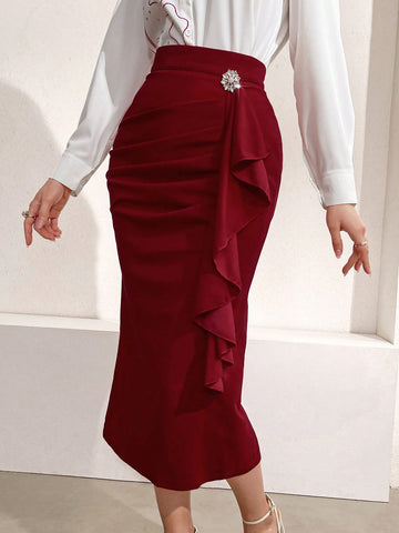 Modely Women's Pleated Patchwork Skirt With Ruffle Hem