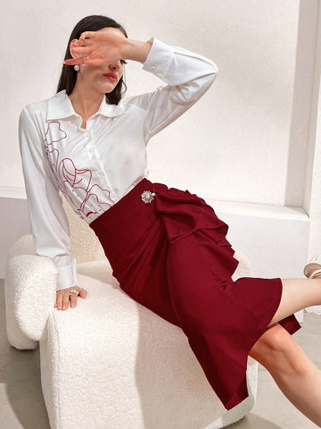 Modely Women's Pleated Patchwork Skirt With Ruffle Hem