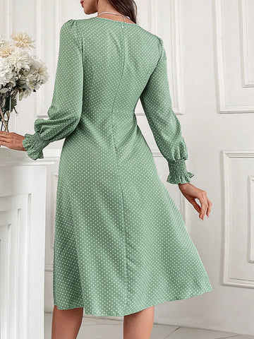 Women's Polka Dot Print Sweetheart Neckline Dress