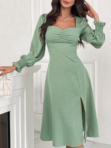 Women's Polka Dot Print Sweetheart Neckline Dress