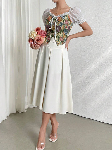 Modely Women's Printed Puff Sleeve Simple Daily Shirt