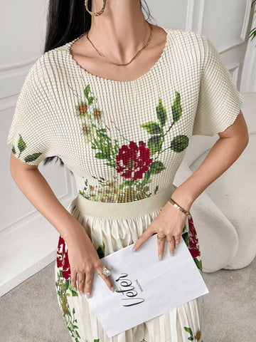 Women's Printed Short Sleeve And Long Pants Simple Daily 2-Piece Set