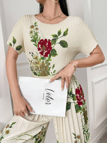 Women's Printed Short Sleeve And Long Pants Simple Daily 2-Piece Set