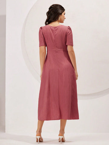 Women's Puff Sleeve Double-Breasted Dress