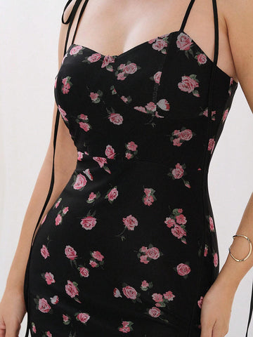 Women's Random Floral Printed Spaghetti Strap Dress
