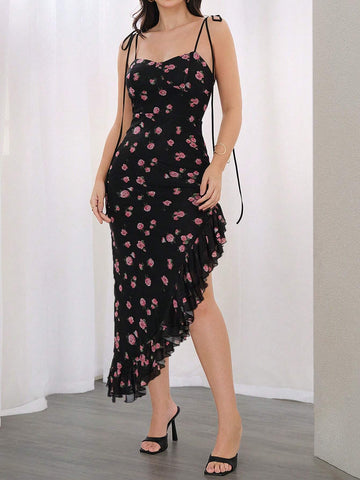 Women's Random Floral Printed Spaghetti Strap Dress