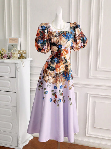 Women's Random Printed Square Neck Simple Daily Dress