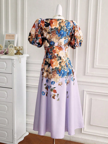 Women's Random Printed Square Neck Simple Daily Dress