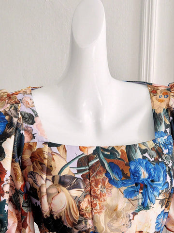 Women's Random Printed Square Neck Simple Daily Dress