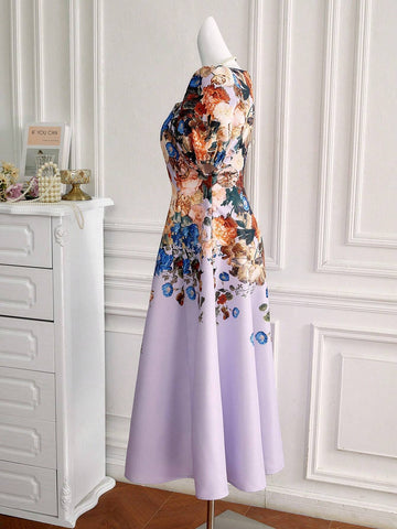 Women's Random Printed Square Neck Simple Daily Dress