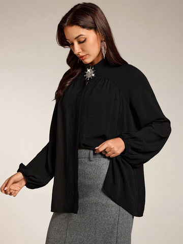 Modely Women's Rhinestone Decor Long Sleeve Minimalist Blouse
