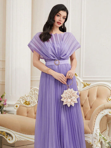 Women's Round Neck Pleated Dress