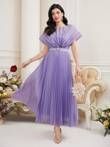 Women's Round Neck Pleated Dress