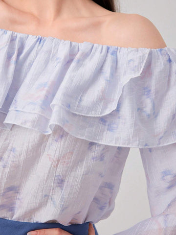 Women's Ruffle Casual Long Sleeve Top And Solid Color Skirt Two-Piece Set