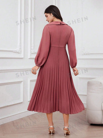 Women's Shiny Sequin Splice Twisted Knot & Pleated Hem Dress