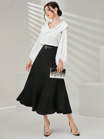 Modely Women's Solid Color Elegant Skirt