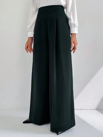 Modely Women's Solid Color High Waist Pleated Wide Leg Loose Elegant Pants